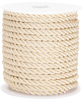 jijAcraft 5mm Gedrehte Kordel Champagnerfarben: 20M 3-Lagiges Dreh Dicke Seil, Polyester Dekorative Kordelband für Vorhang, Glitzerkordel Schnur für Bastel, Weihnachtstasche Kordeln