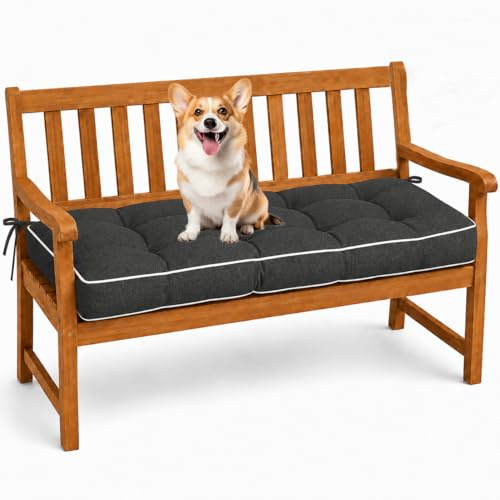 AZMAHT Outdoor Sitzkissen: A1500 Canvas Lounge Kissen Outdoor, 8cm Dicke Wasserabweisende Bodenkissen Outdoor für 2-3 Sitzer Bank, Bequeme Ersatzpolster Gartenbank Auflage,Dark Gray,90x40x8cm