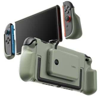 Belkin Gaming Pro Support 10K Avec Poignées Pour Nintendo Switch 2 - Vert | Chargeur Portable Magnétique Amovible 10K, 30 W, Support Intégré, Poignées Ergonomiques Antidérapantes, Écran Numérique