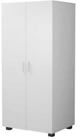 URBNLIVING Kids 2 Door Wardrobe, 130cm | Children's wardrobe with metal hanging rail, particle board, H130 × W60 × D46.5cm, flat pack assembly (White)