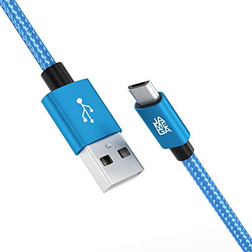 JAMEGA – 3m Premium Micro USB Kabel | Nylon geflochtenes USB Ladekabel Datenkabel für Micro USB Geräte kompatibel mit Samsung, HTC, Huawei, Sony, Nokia, Kindle, PS4 XBOX Controller – Blau