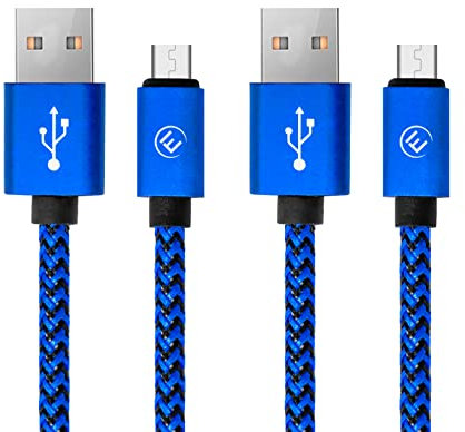 EVOMIND Cavo Micro USB in nylon intrecciato [2x2M] Carica rapida e Trasferimento dati per Samsung Galaxy S7/ S6/ J3/ J5/ J7, Huawei P10 Lite/ P9 Lite/ P8 Lite, e altri dispositivi MicroUSB - 2xM Blu