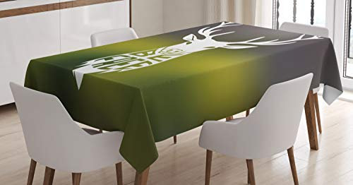 ABAKUHAUS Jagd Tischdecke, Hirschkopf Kunst, Für den Inn und Outdoor Bereich geeignet Waschbar Druck Klar Kein Verblassen, 140 x 170 cm, Mehrfarbig