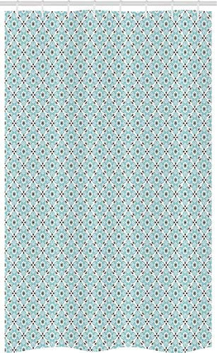 ABAKUHAUS marokkanisch Schmaler Duschvorhang, Mittelmeer-Damast-Kunst, Badezimmer Deko Set aus Stoff mit Haken, 120 x 180 cm, Seafoam Grau