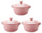 Hobby Tech Lot de 3 Mini Cocottes Roses Céramique Double Poignées avec Couvercle 13,5cm x 8cm Contenance Moule 200ml Ramequin Résistant Haute Température Four pour Petits Plats (Rose, Lot de 3)