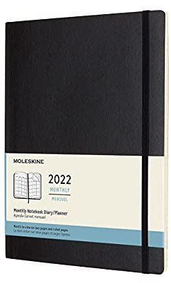 Moleskine Monatskalender 2022, 12 Monate Monatsnotizkalender, Notizbuch mit Weichem Einband, Format XL 19 x 25 cm, Farbe Schwarz, 128 Seiten