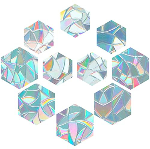 GORGECRAFT 10Pcs Rainbow Window Clings 3D Dekorative Fensterfolie Hexagon Form Anti-Kollisions-Fensteraufkleber Türfenster Static Cling Für Küche Esszimmer Schlafzimmer