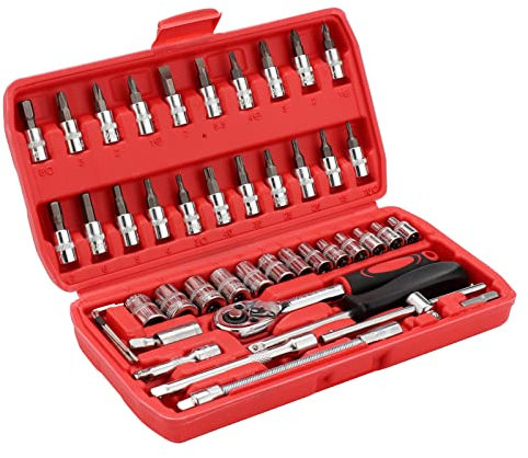 Youyijia 46 PCS Socket Wrench Set 1/4 Wrench Set Mechanical Tool Set Ratchet Set Ratchet Wrench Socket and Extension with Case for Home Car Repair DIY