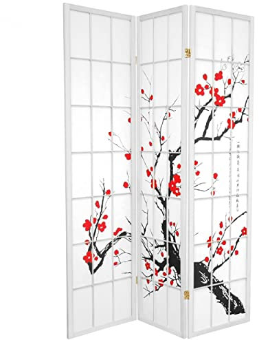 Fine Asianliving Japanische Paravent Raumteiler Trennwand B135xH180cm 3 Paneele Weiß - Kirschblüten Japanische Paravent Raumteiler Shoji Raumtrenner Spanische Wand Sichtschutz Trennwand