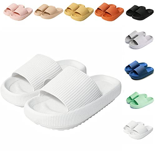 Sumvov Cozyslides Original Damen Schlappen 100% EVA Super Weich Rutschfest Badeschuhe Cozislides Original Hausschuhe Damen Herren,Weiß,40/41 EU