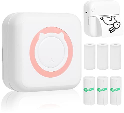 Mini imprimante Thermique Portable sans Fil Bluetooth avec 3 Rouleaux d'autocollants et 3 Rouleaux de Papier Thermique,Compatible avec Android/iOS,Imprimante de Poche pour Mémo,DIY,Photo,etc.Rose
