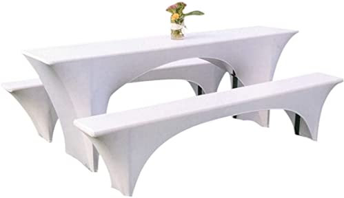 EBETA E Elastisch Biertischhussen Bierbank-Auflage & Tischdecke für 70cm 3 TLG-Set Breite Bierzeltgarnitur Stretch Hussen für Festzeltgarnituren Bierbank Husse (Weiß)
