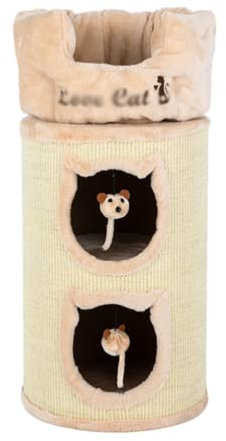 ABGRC Kratzbäume Beige Kratzbaum-Sisalfass für Indoor-Katzen, abnehmbares und waschbares Kissen Oben, Cat Activity Tower gemütlicher Ruhebereich Möbel