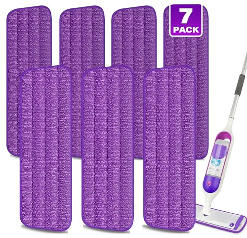 7 Pack Reusable Microfibre Mop Pads for Spray Mops - MEXERRIS Spray Wet Mop Pads Washable Reusable Compatible with 13''-15'' Spray Floor Mops, Suitable for Hardwood, Tile ,Wood, laminate