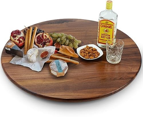 MAGIGO 27 Inches Black Walnut Wood Lazy Susan Organizer, Solid Wooden Round Turntable, Rotating Tray for Table Top/Counter Top