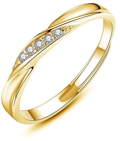 Josfeva Damen Trauringe Paar Ringe, 925 Sterling Silber Gold Offen Verstellbar Partnerringe Verlobungsring Hochzeitsring Band Ring mit Weiß Zirkonia, Geschenk für Ehefrau Mann Freundin Freund