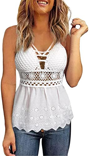 Neckholder Top Damen,Spaghetti Top Damen V-Ausschnitte,Tank Top Damen Rückenfrei Cutout Top mit Integriertem BH Oberteile Locker Tshirt Blusentop Ärmellose Vest Tops Tunika Strand Tanktops Frauen