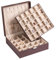 Frebeauty Klassische Schmuckschatulle, 50 Fächer, Ohrringaufbewahrung, zweilagig, mit 6 Haken für Halsketten und Armbandtasche (Dunkelbraun)