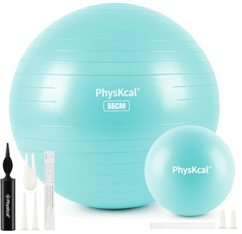 PhysKcal 65cm Hellblau Dicker Gymnastikball und 23 cm Pilatesball Set, Anti Burst Gymnastikball, Anti-Rutsch-Sitzball, Balanceball, Yogaball für Zuhause, Fitnessstudio und Büro