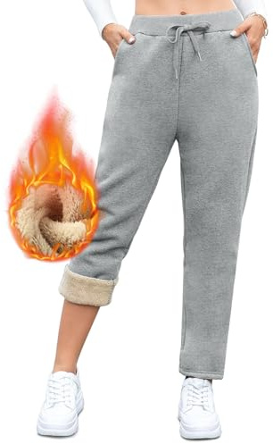 Vorvowry Fleecefodrade joggingbyxor för kvinnor, fluffiga sherpa-byxor, varma termiska träningsbyxor, vinter, tjocka träningsoverall, byxor, dragsko fickor för damer, löpning, fitness