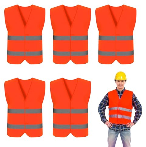 LoNinLoAn Warnwesten Auto 5er Set, 5 Stück Reflektierende Warnwesten, Sicherheitsweste Orange, Pannenweste KFZ Pannenhilfe Reflektorweste Auto Warnschutzweste zur Sicherheitswarnung
