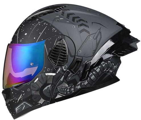 Woljay Casco Da Motociclista Casco Integrale Flip Up Doppia Visiera Integrato Moto Per Adulti Uomini Donne Street Racing Ciclomotore Approvato DOT/ECE (Starry Sky-Blue Transparent Visor,Large)