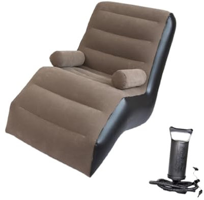 Folpus Aufblasbarer Lounge-Sessel, klappbar Sofastuhl, faules Sofa, weiches, verdicktes PVC, langlebige Gaming-Liege, Luftbank für Bett, Indoor- und Outdoor-Gaming, Braun mit Pumpe