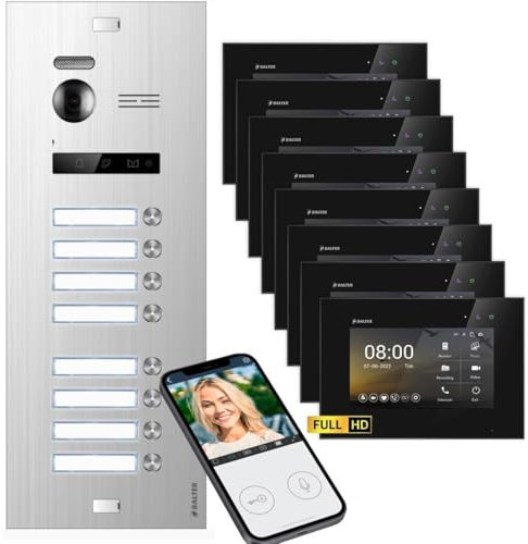 SCHUTZER Balter EVO-HD Video-Türsprechanlage für 8 Familienhaus, 8х7 Touchscreen Monitor mit Wi-Fi, 175° Weitwinkelkamera, Nachtsicht, 2-Draht-Technologie