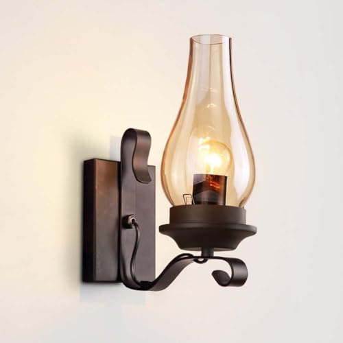 LOGT Rustikale Wandleuchte Innen Vintage Wandlampe Glas Lampenschirm Flurlampe Antik Nostalgie Lampe Design Wandbeleuchtung 1 Flammige Landhausstil Old Öllampe Rustikale für Nachttisch Schlafzimmer