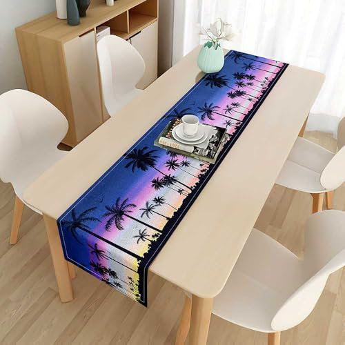FANSU Tischläufer Herbst Dekoration, Extra Lang Moderne Tischdecke, Waschbarer Tischdeko Palmen-Druck Tischläufer für Party, Kaffee, Esszimmer, Kommode, Schlafzimmer (Lila,33x200cm)
