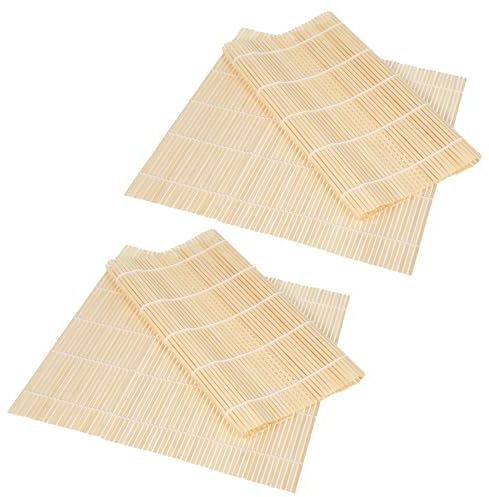 Vin Beauty Lot de 4 tapis à sushis en bambou et rouleau de voyage - 23 x 23 cm - Pour les hôtels, la maison, les professionnels, les débutants