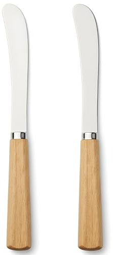 LacusMare Butter Knife Set of 2 – 17.5cm Oak Wood Handle Stainless Steel Butter Knives for Spreading Butter, Jam, Cream Cheese & Soft Cheese – Rustic Wooden Spreader for Toast & Sandwich