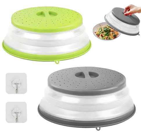 Mikrovågsklocka BPA-fri, dellyy 2 st mikrovågslock med 2 krokar, ångsäker och durkslag (2, C, 27 cm)