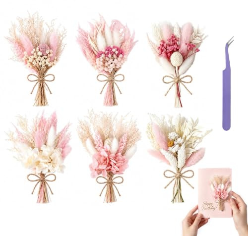 Soodyoow 6 Pezzi Fiori Secchi, Rosa Mini Bouquet di Fiori Secchi Naturali, Fiori Secchi Decorativi, Fiori Secchi per Bomboniere per Bomboniere, Vasi E Artigianato