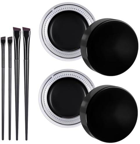 ALIIP Gel Eyeliner Noir Waterproof - 2x3g Pomade Yeux Longue Tenue 24H - Eye Liner Intense Anti Bavures avec 4 Pinceaux - Maquillage Professionnel Fini Mat pour Débutants & Pros