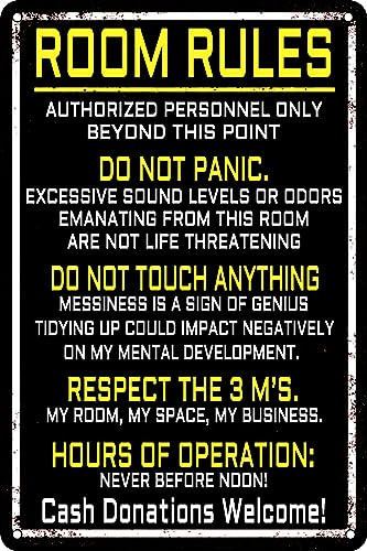 Metal Sign Vintage Room Rules Sign For Teen Girls Boy Bedroom Gaming Room Door Decor Boy Girl Rules Dorm Wall Accessories Cool Things Funny Gaming Room Decor 8×12 Inch