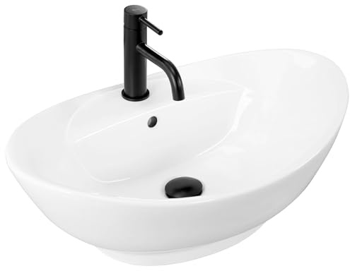 Rea Lavabo da Appoggio Ceramica Sanitaria Bianca CINDY 58,5 x 39 x 18 cm