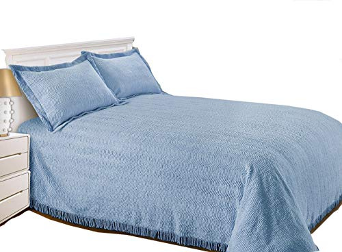 Snugglemore Luxury Candlewick Bedspread Traditional Bed Throw Size Single Double & King (Double, Blue)