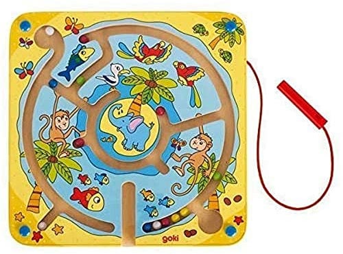 Goki 53818 Magnetlabyrinth Insel aus Holz, Mehrfarbig