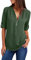 Yuson Girl Femmes Blouse, Femmes Chemisier en Mousseline de Soie Lâche Blouse Zipper V Profond V Chemises Sexy Mode Casual Tops pour Dames(A-Vert, S)