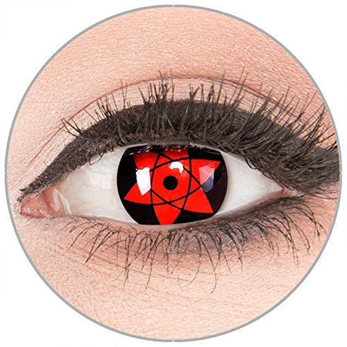 Farbige Kontaktlinsen zu Fasching Karneval Halloween in Topqualität von 'Glamlens' ohne Stärke 1 Paar Crazy Fun rote schwarze 'Uchiha' mit Behälter
