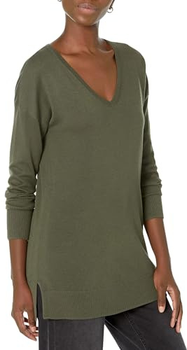 Amazon Essentials Maglione A Tunica Leggero A Maniche Lunghe Con Scollo A v (Disponibile In Taglie Forti) Donna, Verde Oliva Scuro, XXL