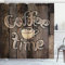 ABAKUHAUS Modern Duschvorhang, Kaffee-Zeit Grunge Zurück, Stoffliches Gewebe Badezimmerdekorationsset mit Haken, 175 x 180 cm, Umber Sahne Kakao