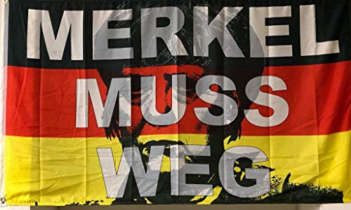 FRIP –Versand Merkel muss Weg Fahne Flagge 1,50x0,90m mit Hohlsaum auch für Demos geeignet