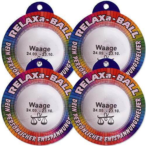TE-Trend 4 Stück Antistressbälle Sternzeichen Waage Stressball Knautschball Wutball Aggressions Ball 50mm Silber