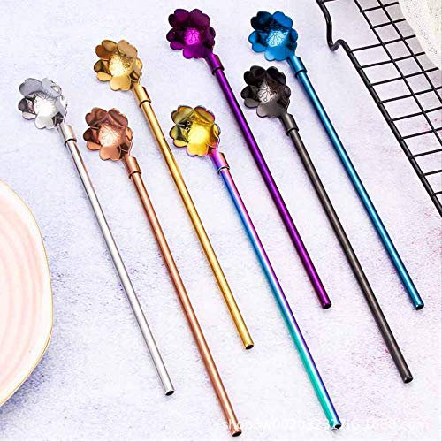 2 In 1 Edelstahl Blume Löffel Strohhalme Trinken Lebensmittel-qualität Safe Metall Barkeeper Lange Löffel Stroh Swizzle Stick Mixer Für Bar Cafe Party Cocktail Cremige Frucht Tee Milchshake 21.5 Siver