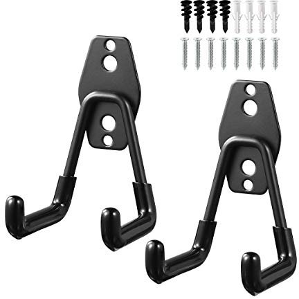 DOITOOL 2 pièces Double crochet mural crochets de rangement de garage crochets de systèmes de rangement de garage muraux support de stockage e pour organiser (noir,11 x 7 x 1 cm)