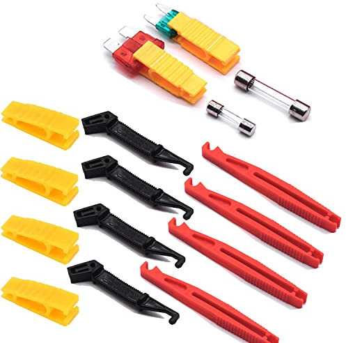 Dancepandas Alicates de extracción de fusibles 12PCS Extractor de fusibles Clip de fusible de coche para herramienta de inserción de extractor de fusibles de vidrio de hoja de fusible de coche