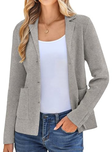 KANCY KOLE Womens Blazers for Work Casual, Fall Business Suit Jacket Trendy, Long Sleeve Winter Coats M Grey