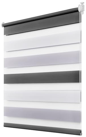 Deswell Doppelrollo Klemmfix ohne Bohren Weiß-Grau-Anthrazit B60 x H150 cm (Stoffbreite 56cm) Rollos für Fenster ohne Bohren für Fenster mit Lichtdurchlässig & Verdunkelnd/Höhe Stufenlos Verstellbar